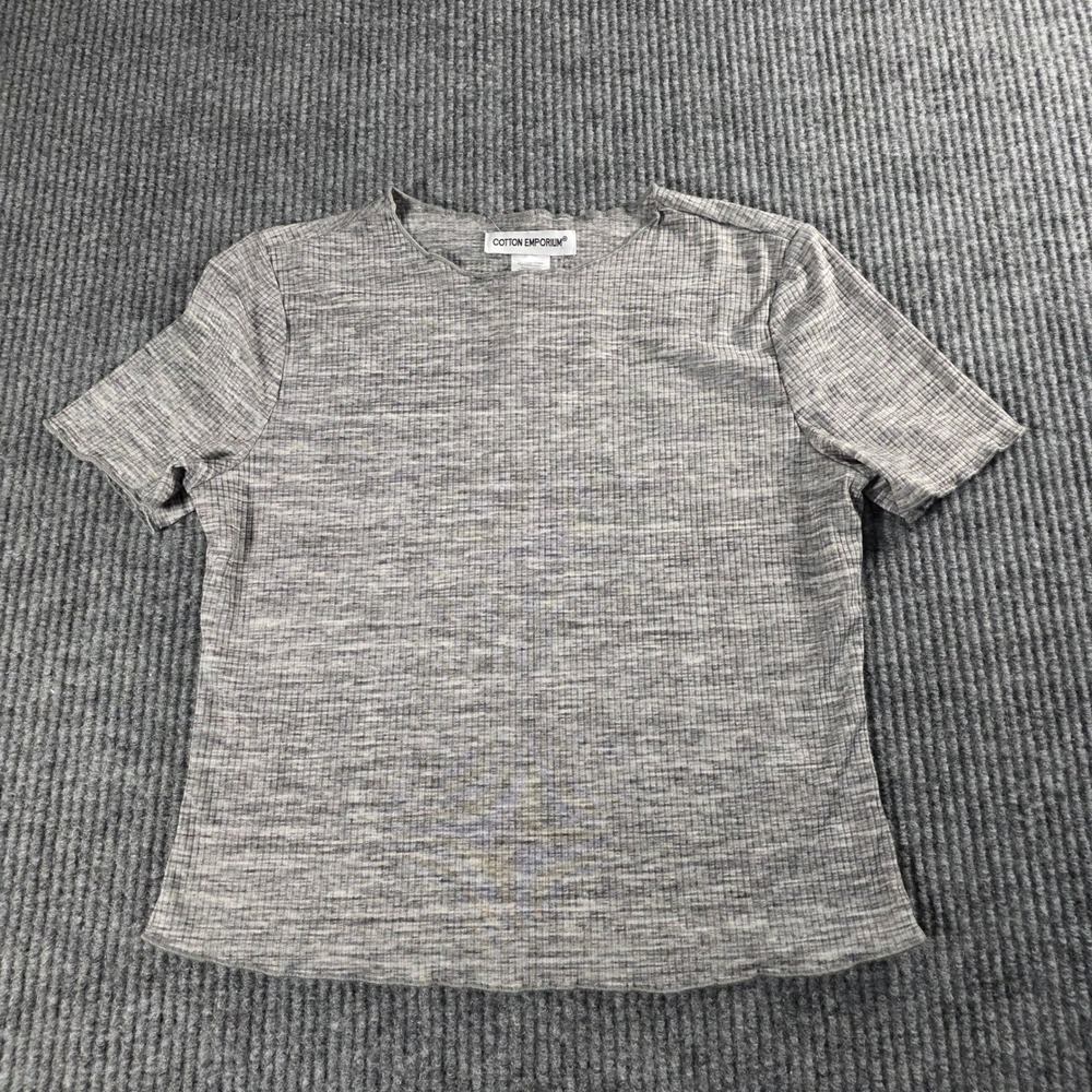 Cotton Emporium Womens Grey Space Dye Ribbed Short Sleeve Crew Neck Top Size S